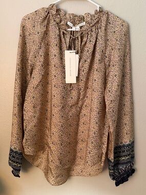 Veronica Beard Antonette Boho Silk Peasant Blouse Balloon Sleeve Floral Size 4